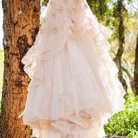 Vintage Low Back Blush Tulle Flowers Wedding Dress - Thumbnail 3