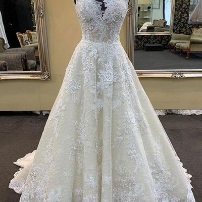 Cap sleeve champagne lace long wedding dresses,wedding dress,elegant custom made wedding gown - Thumbnail 4