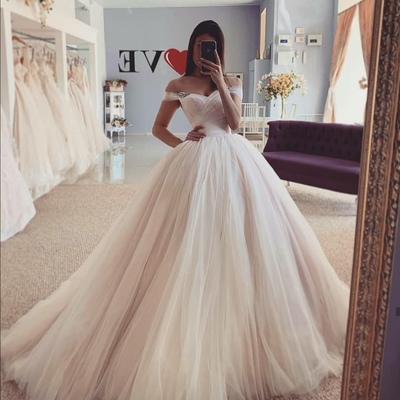 Ruching off-the-shoulder wedding dress tulle skirt - Thumbnail 2