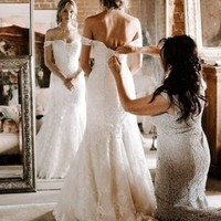 Mermaid Off the Shoulder Lace Wedding Dresses with Train,Custom made Bridal Gown - Thumbnail 2