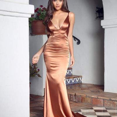 Open back prom dress with deep v neckline evening party dresses - Thumbnail 4
