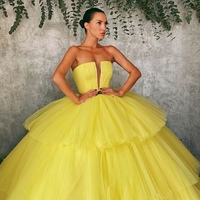 Starpless Open Back Yellow Ball gown Tulle Layered Skirt,Formal Prom Evening Gown - Thumbnail 1