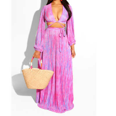 Long Sleeve Women'S Printed Chest Wrap Two-Piece Dress