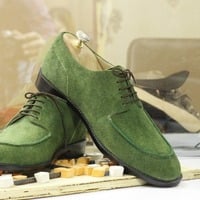 Handmade Green Suede Shoes, Lace Up Dress Shoes - Thumbnail 2