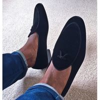 Handmade Men's Slip On Suede Formal Shoes New Navy Color Loafers Shoes - Thumbnail 1