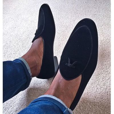 Handmade men's slip on suede formal shoes new navy color loafers shoes