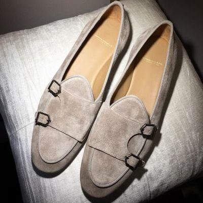 Best christmas hot sale grey handmade double monk suede formal shoes