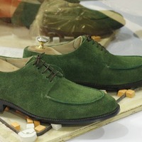 Handmade Green Suede Shoes, Lace Up Dress Shoes - Thumbnail 2