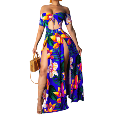 Printed Sexy Women'S Split Short Sleeve Dress