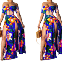 Printed Sexy Women'S Split Short Sleeve Dress - Thumbnail 1