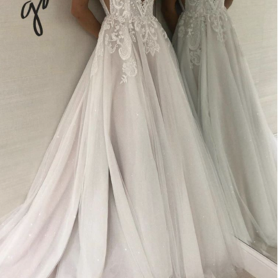 Spaghetti straps wedding dress,informal boho wedding dress,sexy open back bridal dress,659