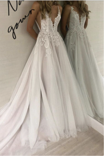 Spaghetti Straps Wedding Dress,Informal Boho Wedding Dress,Sexy Open Back Bridal Dress,659