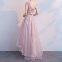 Sweet V-Neck A-Line Pink Prom Dresses Delicate Lace Appliques High Low Prom Dresses Lace Up Back Petite Formal Dresses for Engagement Dinner,660 - Thumbnail 1