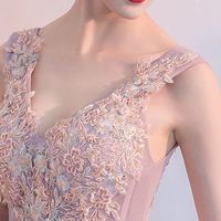 Sweet V-Neck A-Line Pink Prom Dresses Delicate Lace Appliques High Low Prom Dresses Lace Up Back Petite Formal Dresses for Engagement Dinner,660 - Thumbnail 4