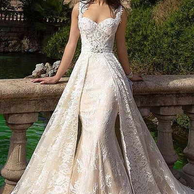 Crystal design wedding dresses 2020, spaghetti straps long chapel train wedding bridal gowns, lace wedding dresses, mermaid wedding dresses,661
