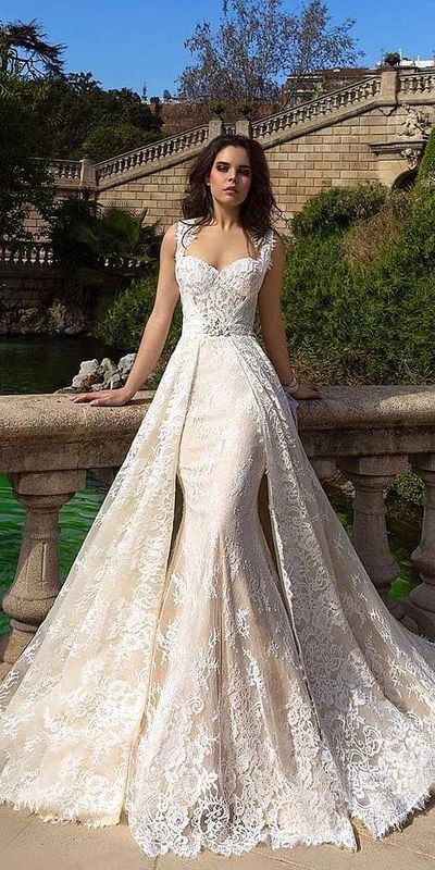 Crystal Design Wedding Dresses 2020, Spaghetti Straps Long Chapel Train Wedding Bridal Gowns, Lace Wedding Dresses, Mermaid Wedding Dresses,661