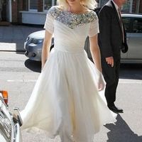 Ankle Length Wedding Dress,Informal Wedding Dress ,Short Sleeve Wedding Gown,665 - Thumbnail 2