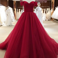 Off the Shoulder Ball Gown Long Tulle Prom Dress,Long Tulle Ball Gown Red Elegant Evening Dress,Long Tulle Ball Gown Dress,668 - Thumbnail 1