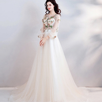 Light champagne lace long prom dress evening dress - Thumbnail 2