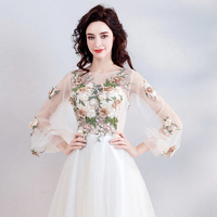 Light champagne lace long prom dress evening dress - Thumbnail 4