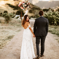 Bohemian Mermaid Sweetheart Lace Wedding Dresses with Train, Beach Wedding Dresses - Thumbnail 3