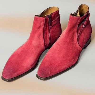 New handmade red suede zip and buckle fashion boot, new men fashion boot - Thumbnail 2