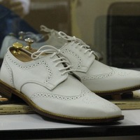 Handmade White Wing Tip Leather Shoes,Men Oxford Party Wear Shoes - Thumbnail 2