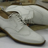 Handmade White Wing Tip Leather Shoes,Men Oxford Party Wear Shoes - Thumbnail 3