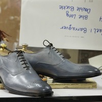 Handmade Gray Brogue Toe Leather Shoes,Men's Oxford Lace Up Shoes - Thumbnail 2
