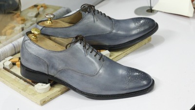 Handmade Gray Brogue Toe Leather Shoes,Men's Oxford Lace Up Shoes