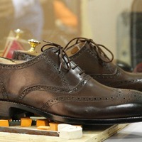 Handmade Brown Wing Tip Brogue Leather Shoes,Men's Oxford Lace Up Shoes - Thumbnail 2