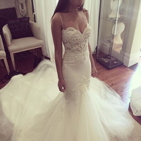 Pretty wedding dress,Spaghetti Straps wedding dress,Sweetheart Wedding Dress ,2017 Summer Sheath wedding dress,Tulle Bridal Gown,675 - Thumbnail 1