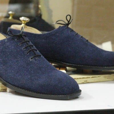 Handmade blue suede shoes,men's oxford lace up shoes - Thumbnail 2