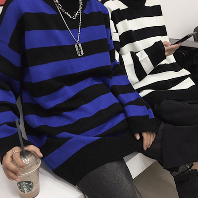 Free shipping-90s striped high neck sweater