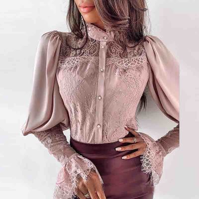 Long Sleeve Lace Splicing Shirt