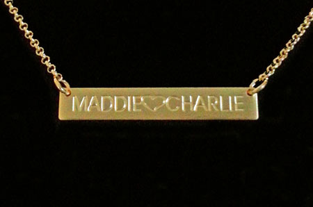 Gold Engraved Horizontal Bar Necklace