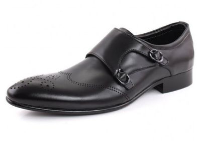 Newly Stylish Monk Style Dual Buckle Strap Brogue Toe Real Leather Men Shoes