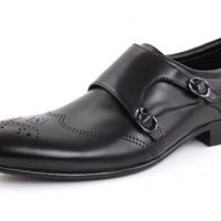 Newly Stylish Monk Style Dual Buckle Strap Brogue Toe Real Leather Men Shoes - Thumbnail 4