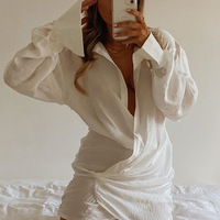 V-Neck Long-Sleeved Chiffon Sexy Package Hip Dress - Thumbnail 2