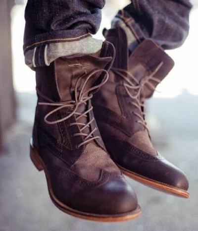 New Men's handmade Leather Boots, Pure Leather Wingtip Dress Lace Up boots