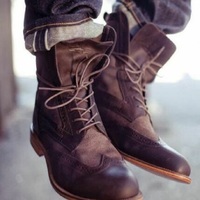 New Men's handmade Leather Boots, Pure Leather Wingtip Dress Lace Up boots - Thumbnail 1