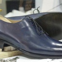 Handmade Blue Leather Lace Up Shoes,Men's Oxford Shoes,Party Dress Shoes - Thumbnail 1