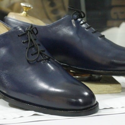 Handmade blue leather lace up shoes,men's oxford shoes,party dress shoes - Thumbnail 1