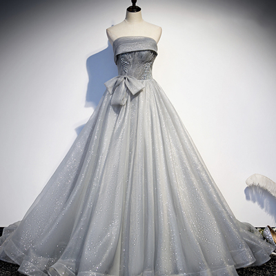 Gray tulle sequins long ball gown dress formal dress - Thumbnail 3