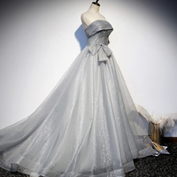 Gray tulle sequins long ball gown dress formal dress - Thumbnail 1