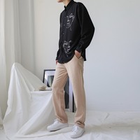 Cute Face Asymmetrical White Long Sleeve Shirt Tee T-shirt Top Blouse E-Girl Kawaii Korean Japanese Harajuku Retro Streetwear Aesthetic - Thumbnail 2