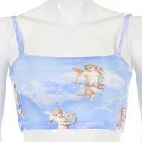 Cute Cupid Angel Love Print Crop Top Camisole Spaghetti Strap Tank Shirt Tee T-shirt E-Girl Kawaii Korean Japanese Harajuku Retro Streetwear Aesthetic - Thumbnail 4