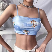 Cute Cupid Angel Love Print Crop Top Camisole Spaghetti Strap Tank Shirt Tee T-shirt E-Girl Kawaii Korean Japanese Harajuku Retro Streetwear Aesthetic - Thumbnail 2