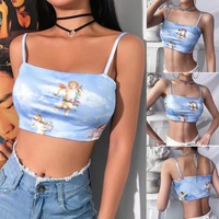 Cute Cupid Angel Love Print Crop Top Camisole Spaghetti Strap Tank Shirt Tee T-shirt E-Girl Kawaii Korean Japanese Harajuku Retro Streetwear Aesthetic - Thumbnail 5