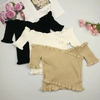 Cute Sexy Knit Crochet Off Shoulder Crop Top Shirt Tee T-shirt E-Girl Kawaii Korean Japanese Harajuku Retro Streetwear Aesthetic - Thumbnail 4